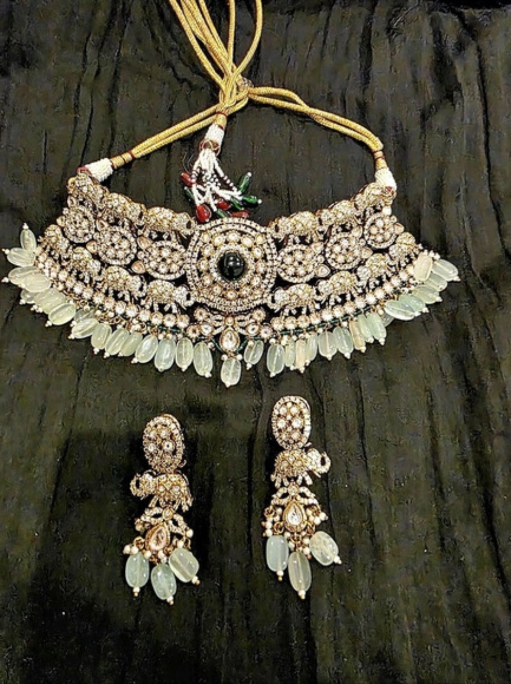 Kalki Fashion Mint Green Traditional Gold Kundan Polki Necklace Set with Faux